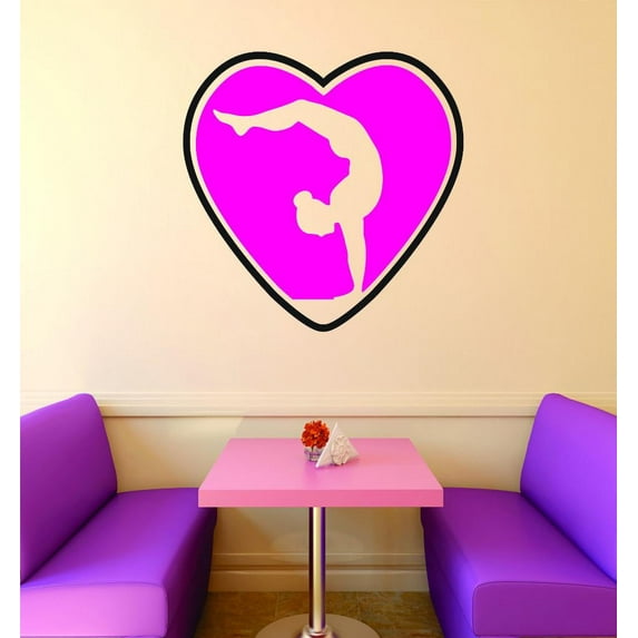 Vinyl Wall Decal Sticker : Heart Gymnastics Sign Teen Girl Bedroom Decoration Picture Art Home Decor 20x30
