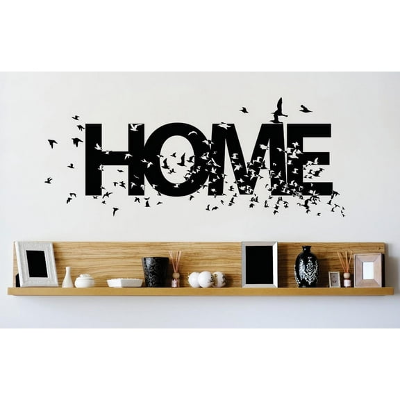 Vinyl Wall Decal Sticker : Home With Birds Mural Image Quote Picture Art Peel & Stick Mural 10x20 Inches