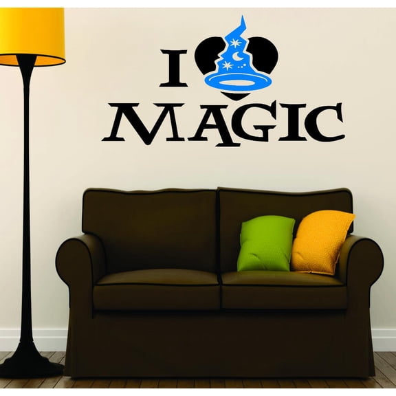 Vinyl Wall Decal Sticker : I Love Magic Wizard Hat Halloween Holiday Seasonal Decoration Picture Art Sign 16x32