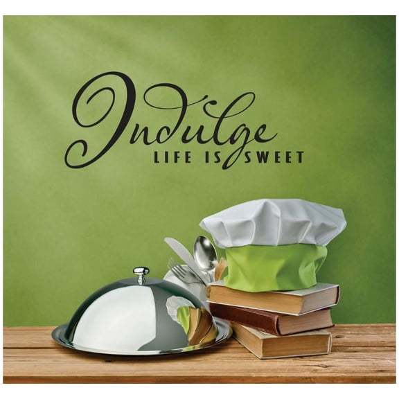 Vinyl Wall Decal Sticker : Indulge Life Is Sweet Kitchen Quote Picture Art Peel & Stick Mural 8x20 Inches