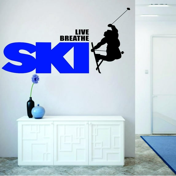 Vinyl Wall Decal Sticker : Live Breathe Ski Snow Winter Season Decoration Home Decor Picture Art Living Room 16x32