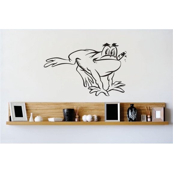Vinyl Wall Decal Sticker : Smoking Frog Cartoon Image Bedroom Bathroom Living Room Picture Art Peel & Stick Mural Size: 16 Inches X 24 Inches -
