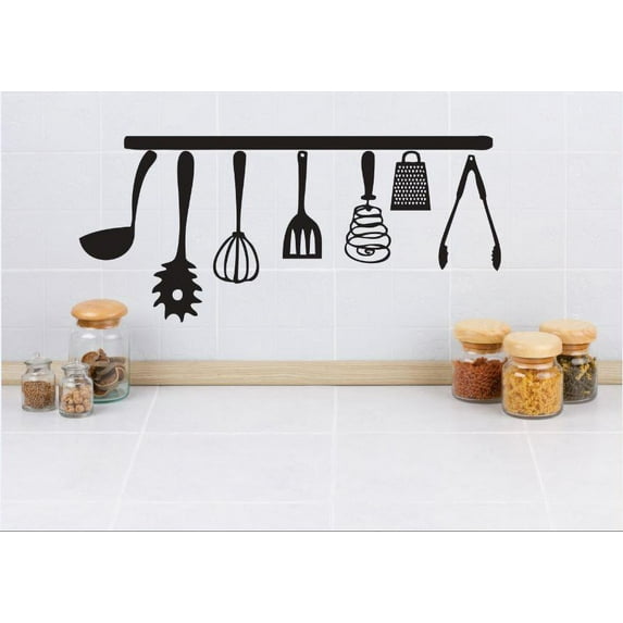 Vinyl Wall Decal Sticker : Utensils Kitchen Image   Bedroom Bathroom Living Room Picture Art Peel & Stick Mural Size: 16 Inches X 40 Inches - 22 Colors Available