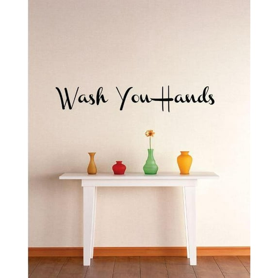 Vinyl Wall Decal Sticker : Wash Your Hands Bathroom Quote Bedroom Bathroom Living Room Picture Art Peel & Stick Mural Size: 16 Inches X 40 Inches -