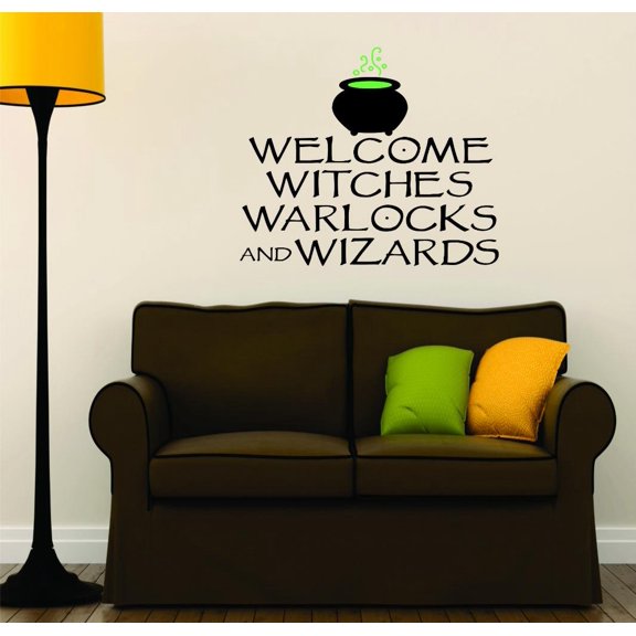 Vinyl Wall Decal Sticker : Welcome Witches Warlocks & Wizards Halloween Sign Seasonal Holiday Decoration Picture Art 30x50