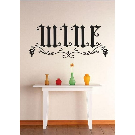 Vinyl Wall Decal Sticker : Wine Grapevine Kitchen Dining Image Quote Bedroom Bathroom Living Room Picture Art Peel & Stick Mural Size: 12 Inches X 30 Inches - 22 Colors Available