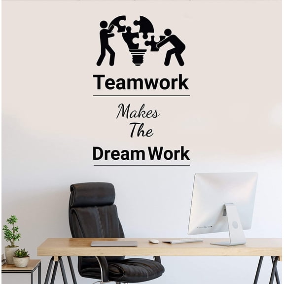 Vinyl Wall Decal Teamwork Words Office Light Bulb Puzzles Idea Work Stickers Mural 35 in x 22 in