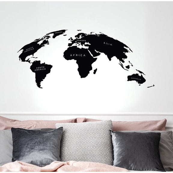 Vinyl Wall Decal World Map Atlas Travel Tourism Living Room Stickers Mural 35 in x 15.5 in