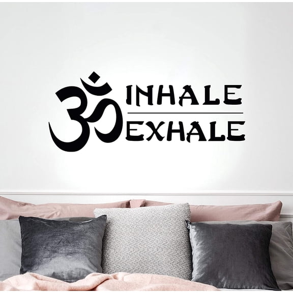 Vinyl Wall Decal Yoga Buddha Indian Inhale Exhale Buddhism Om Relaxation Zen Stickers Mural 35 in x 13.5 in