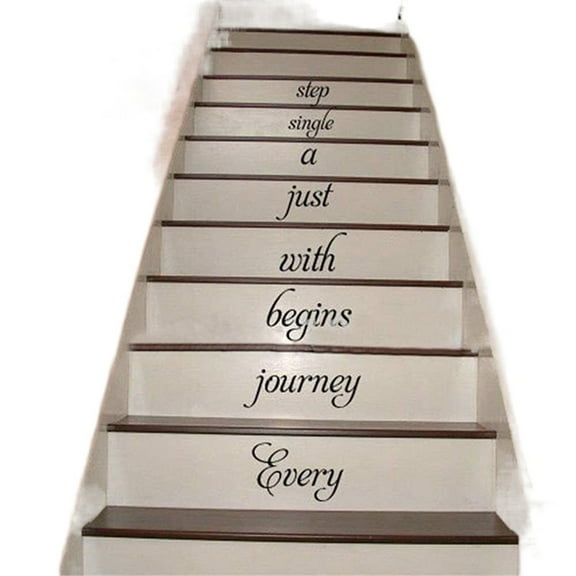 Vinyl Wall Decals Quotes Sayings Words Art Deco Lettering Inspirational Home Stair Decal Every Journey Begins Stairway Decal Home Decor Wall Words Quotes