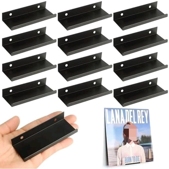 Vinyl Wall Mount 12 Pack, Metal Vinyl Shelf Minimalist Record Display Your Favorite Albums Stylish Record Holder Wall Modern Office Home Decor for Music Lovers Collectors, Industrial Black$$Furniture