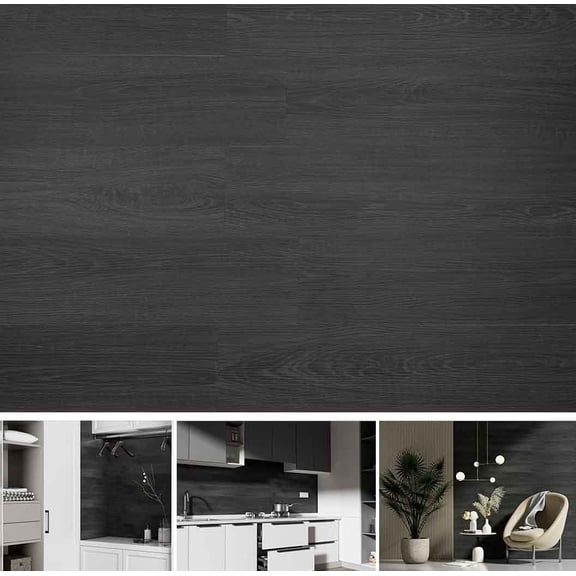 Vinyl Wall Planks, Self-Adhesive Panels, Peel and Stick Easy Installation, Ebony-Black