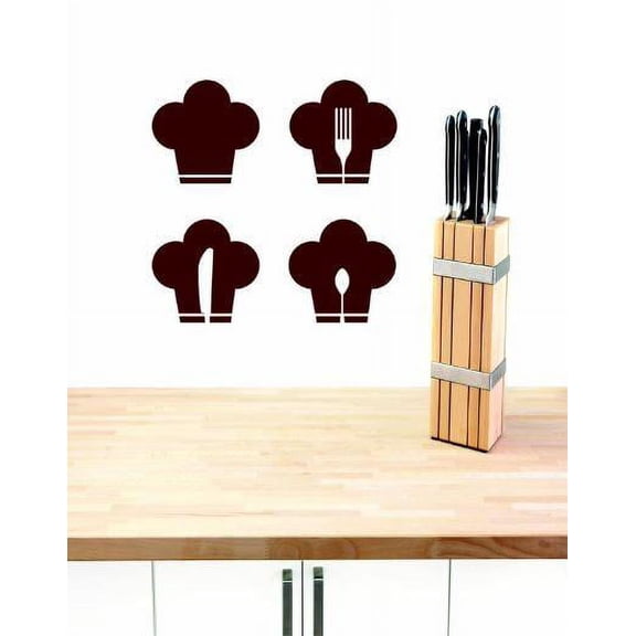 Vinyl Wall Quote Decals for Home - Eating Utensils Fork Knife Spoon Chef Hat Dining Stylish Wall Sticker for Easy Home Decoration - Size: 11 In x 11 In
