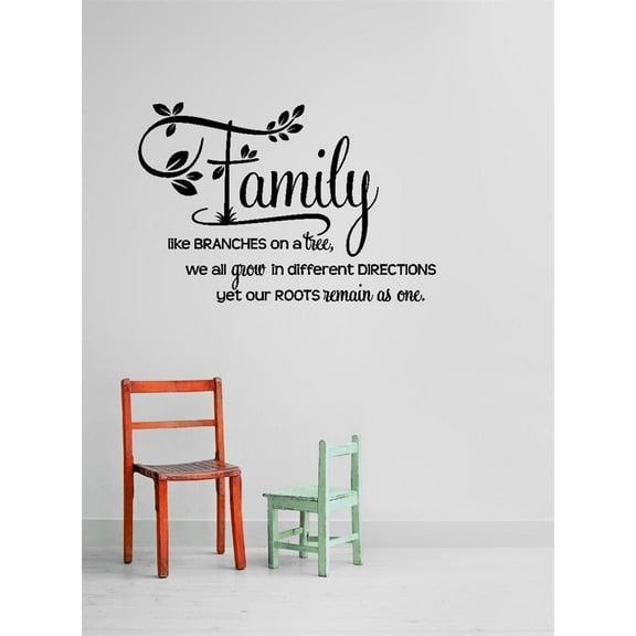 Vinyl Wall Quote Decals for Home - Like Branches On A Tree, WE all Grow In Different Directions Yet Our Roots Remains As One Stylish Wall Sticker for Easy Home Decoration - Size: 19 In x 36 In