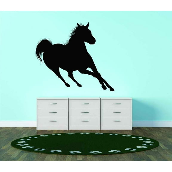 Vinyl Wall Quote Decals for Home - Running Horse Silhouette Equestrian Stallion Animal Stylish Wall Sticker for Easy Home Decoration - Size: 18 In x 18 In