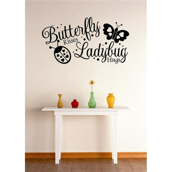 Vinyl Wall Quote Decals for Home - Butterfly Kisses Ladybug Hugs Stylish Wall Sticker for Easy Home Decoration - Size: 24 In x 36 In