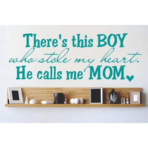 Vinyl Wall Quote Decals for Home - Theres this who stole my heart calls me MOM Stylish Wall Sticker for Easy Home Decoration - Size: 6 In x 20 In