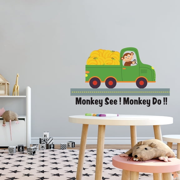 Vinyl Wall Sticker Decal Art - Monkey See Monkey Do Wall Decal Decorative Art Decor Sticker For Nursery Kids Room Bedroom Playroom Classroom- Size : 20" x 12"
