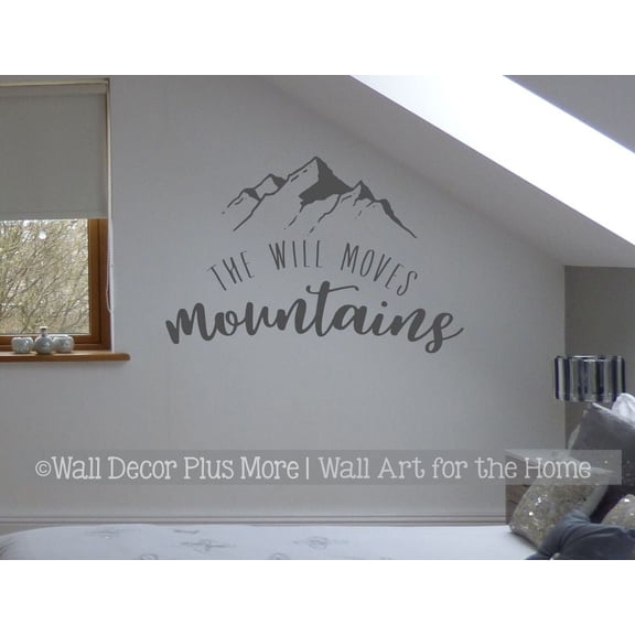 Vinyl Wall Stickers Will Moves Mountains Wall Decal Motivation Lettering Saying Wall Art - Motivational Wall Art - Inspirational Positive Camper Wall Decal 36x23-Inch Storm Gray