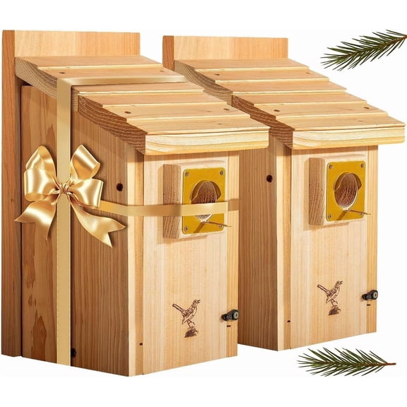 Vinyl Water Proof Bird House for Outside, Shingle Roof Bluebird House Nesting Box, Squirrel Proof Hanging Birdhouse for Outdoor Decoration (Red)