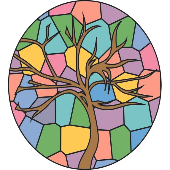 Vinyl Waterproof Static Cling Decor Tree Design Wall Decal Sticker - Removable Stained Glass Multicolored Art - Home Family Room Window Mural Decoration Glass Film Vinyl Sticker 13.5" x 15"