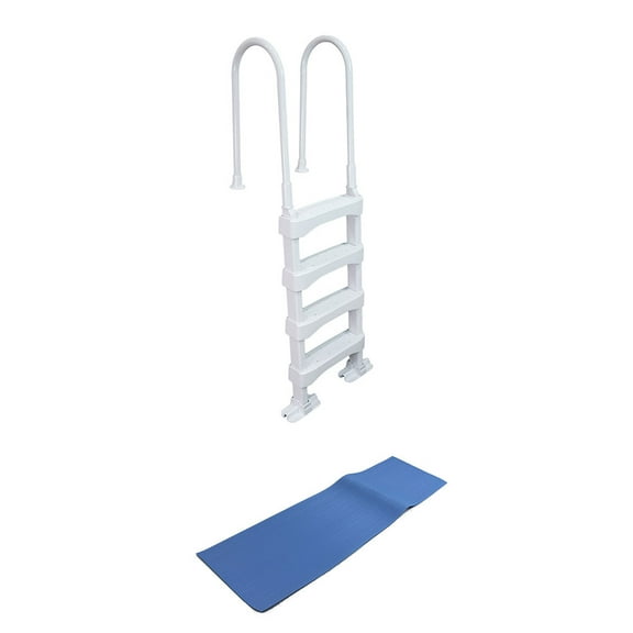 Vinyl Works 4 Step Ladder for 60" Swimming Pool w/Swimline Protective Ladder Mat