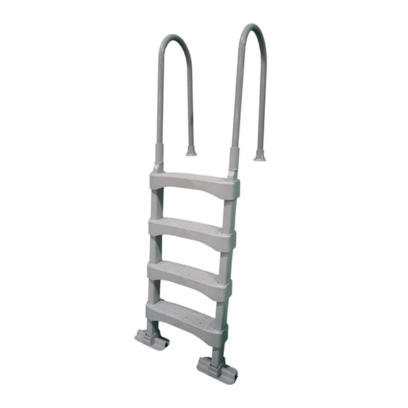 Vinyl Works Above Ground Pool Deck Step Ladder, 4-Step Resin Safety Frame, Gray