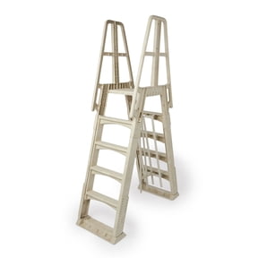 Vinyl Works A Frame Above Ground Pool Ladder Steps with Slide Lock Barrier, Taupe