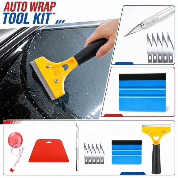 Vinyl Wrap Tool Kit, Squeegee for Vinyl, Plastic Scraper Tool, Car Window Squeegee, 10-Piece 8X4 Inch Auto Detailing Supplies Set with Scraper Blades, Craft Model, Tape Measure