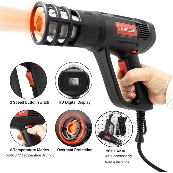 Vinyl Wrap Tool Window Tinting Kit with Heat Gun 16FT Cord,Sponge Roller,Magnet Holder,Vinyl Tucking Tool,Tint Squeegee, Film Cutter for Car Wrapping, Graphics and Decal Installation