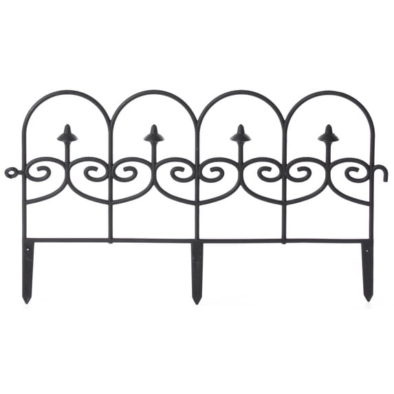 Vinyl Wrought Iron- Look Garden Ornamental Edging, Lawn Picket Fence Landscape Panel Border, Flower Bed Barrier