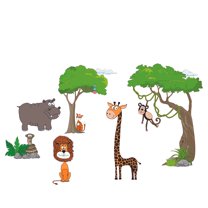 Vinyl Zoo Animals Decal Home Art Safari Decor Adhesive Wall Decal Sticker - 19" x 30" Kids Bedroom Living Room Removable African Lion Giraffe Hippopotamus Snake And Cheetah Design Wall Decoration