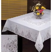 Vinyl lace Floral Tablecloth, Spill Proof, Waterproof, Non-Slip and Stain Resistant, Fully Covered Vinyl Backing, Easy Care 54x72 Inches Rectangle, White for indoors and outdoors.