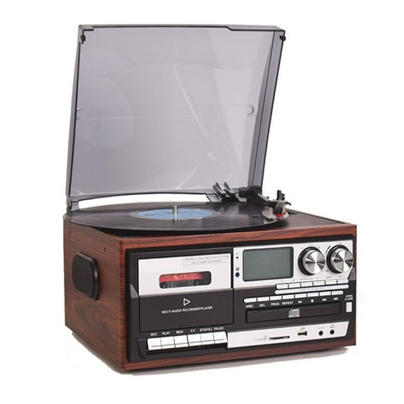 Vinyl record player with speaker 3 Speed Vinyl Record Player Vintage Turntable Bluetooth-compatible CD Cassette Player Speaker AM/FM Radio USB Recorder ,Upgraded Sound