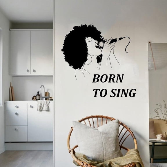 Vinyl wall applique singer quote music karaoke MIC singing African woman sticker mural interior art deco wallpaper 57x56cm
