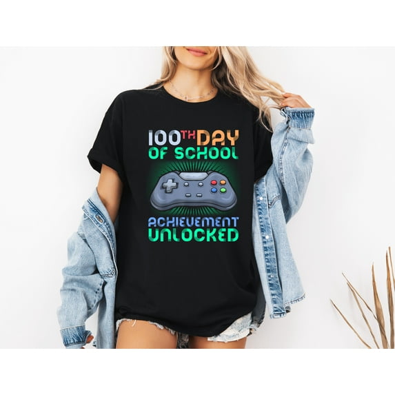 Vinyta Achievement Unlocked 100th Day of School Unisex T-Shirt/Sweatshirt/Hoodie - Gamer Celebration Gift