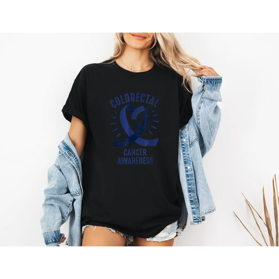 Vinyta Blue Ribbon T-Shirt, Cancer Warrior Sweatshirt, Colorectal Awareness Hoodie for Fighters