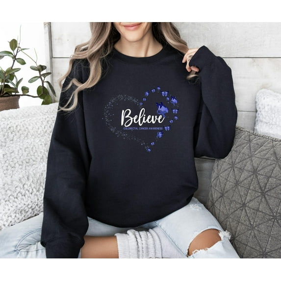 Vinyta Colorectal Cancer Awareness Butterfly T-Shirt, Believe Sweatshirt, Supportive Awareness Hoodie