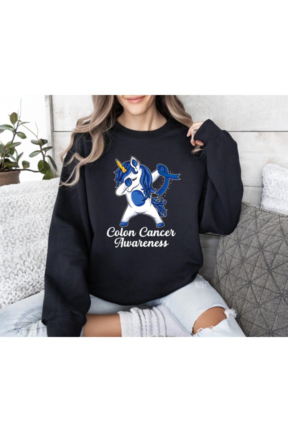 Dabbing Unicorn T-Shirt, Support With Ribbon Colon Cancer Awareness Sweatshirt, Awareness Hoodie