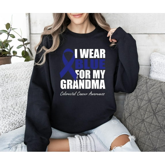 Vinyta I Wear Blue For My Grandma T-Shirt, Colorectal Cancer Awareness Sweatshirt, Supportive Grandma Hoodie