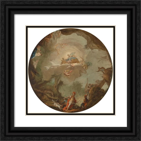 Vinzenz Fischer 12x12 Black Ornate Wood Framed Double Matted Museum Art Print Titled: The Hunt of the Agamemnon (1763)