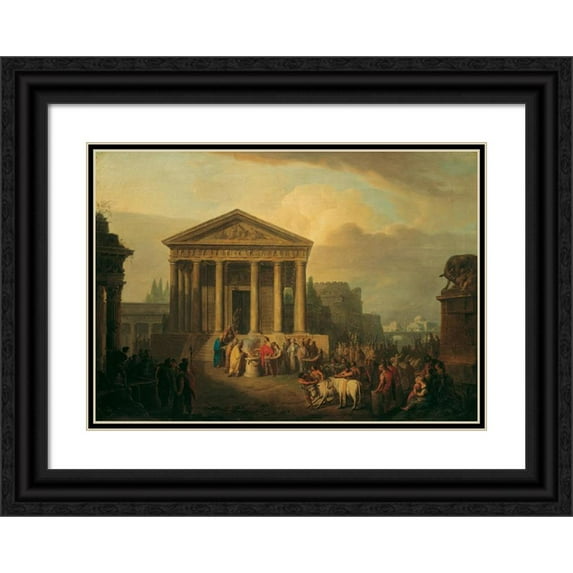 Vinzenz Fischer 14x11 Black Ornate Wood Framed Double Matted Museum Art Print Titled: Sacrifice in Front of a Roman Temple (1791)