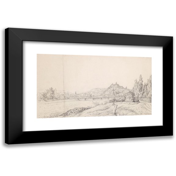 Vinzenz Kreuzer 14x10 Black Modern Framed Museum Art Print Titled - Graz Panorama View with the Radetzky Bridge
