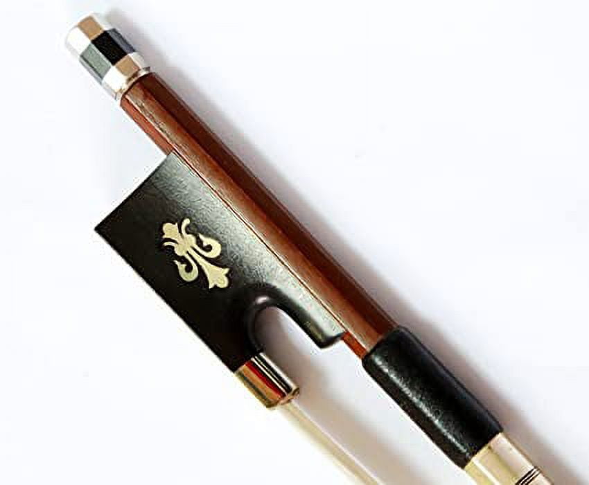 Vio Music 3/4 Silver/Nickel Mounted Violin Bow, Brazilwood, Flower Inlay, Well-balanced Bow