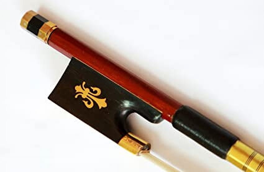 Vio Music 3/4 Silver Winding Violin Bow, Fleur-de-lys Inlay, Golden Mount, Well-balanced
