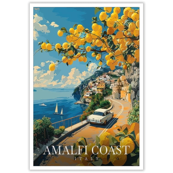 Viokalt Vintage Amalfi Coast Scenery Wall Art Funky Italy City Landscape Canvas Posters Funky European Campania District Travel Prints Painting For Living Room Bedroom Wall Decor 12x16in Unframed