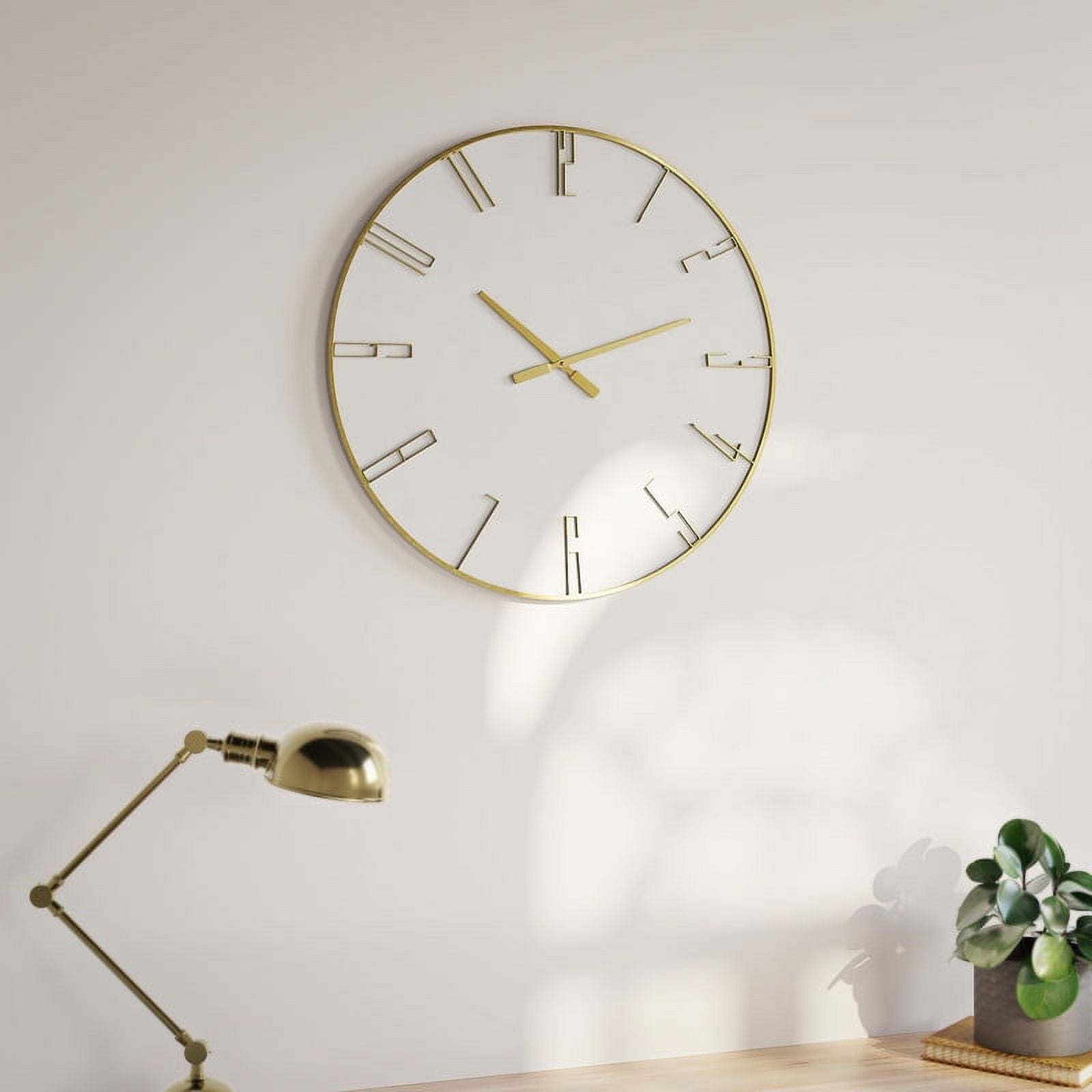Viola 24'' Round Gold Metal Wall Clock with White Face