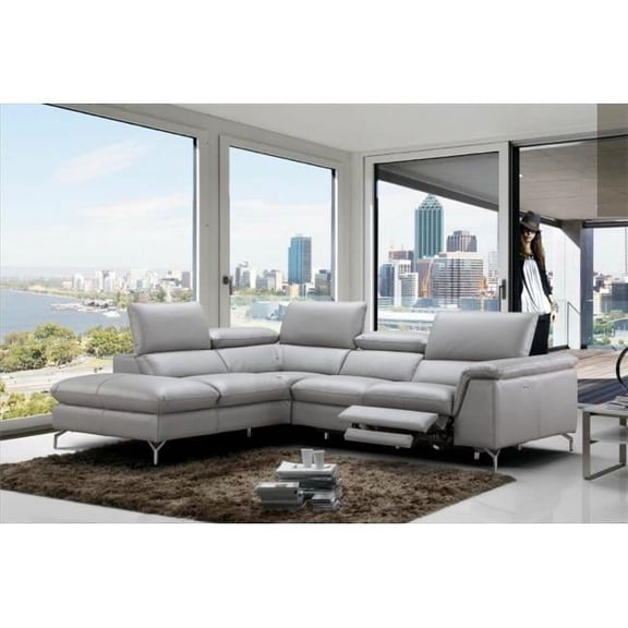 Viola Premium Leather Sectional in Left Hand Facing Chaise, Light Grey