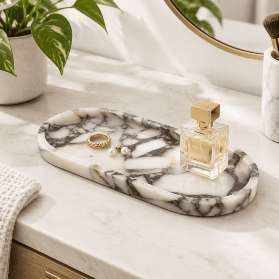 Viola-oval-10"x5"x0.7" 10" x 5" x 0.7" Oval Marble Serving Tray