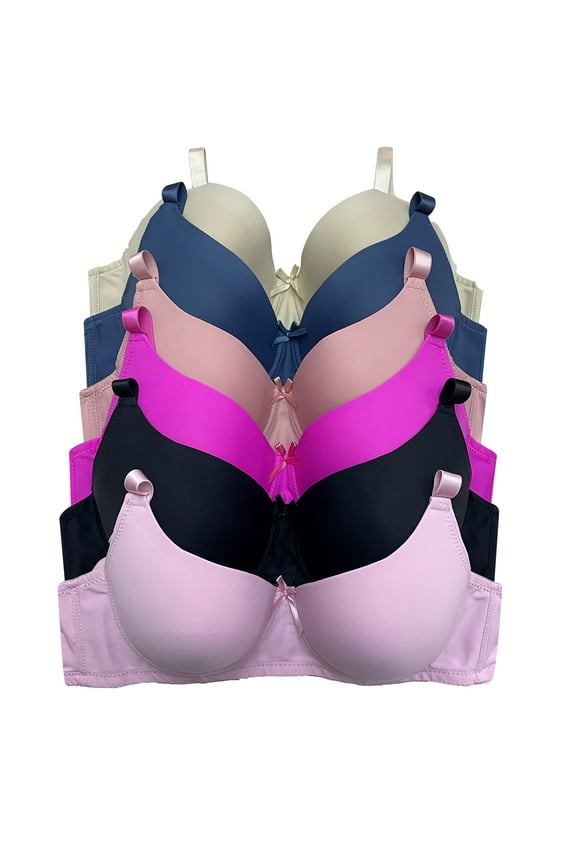 Viola's Secret Women's 6-Pack Plus Size Molded Cup Underwire Bras 38D (W3904)